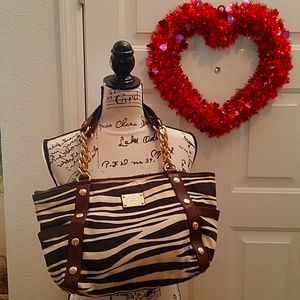 Michael Kors Zebra Canvas Leather Purse w/BONUS WALLET!